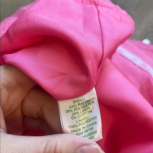 Lilly Pulitzer Vibrant Pink Dress linen blend rosette detail v neck tank top 2 - Picture 7 of 7